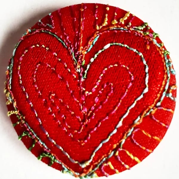 One Inch Badge Heart Fabric Badge with Free Machine Embroidery 