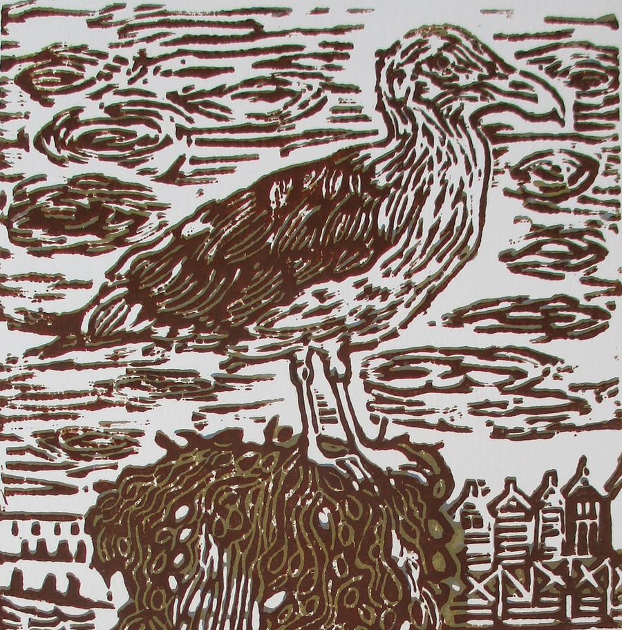 Seaside Seagull Walton-On-The-Naze, Essex Original Hand Pressed Linocut Ltd Ed