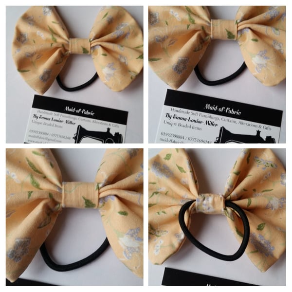 Hair bobble bow band in yellow floral fabric. 3 for 2 offer.    