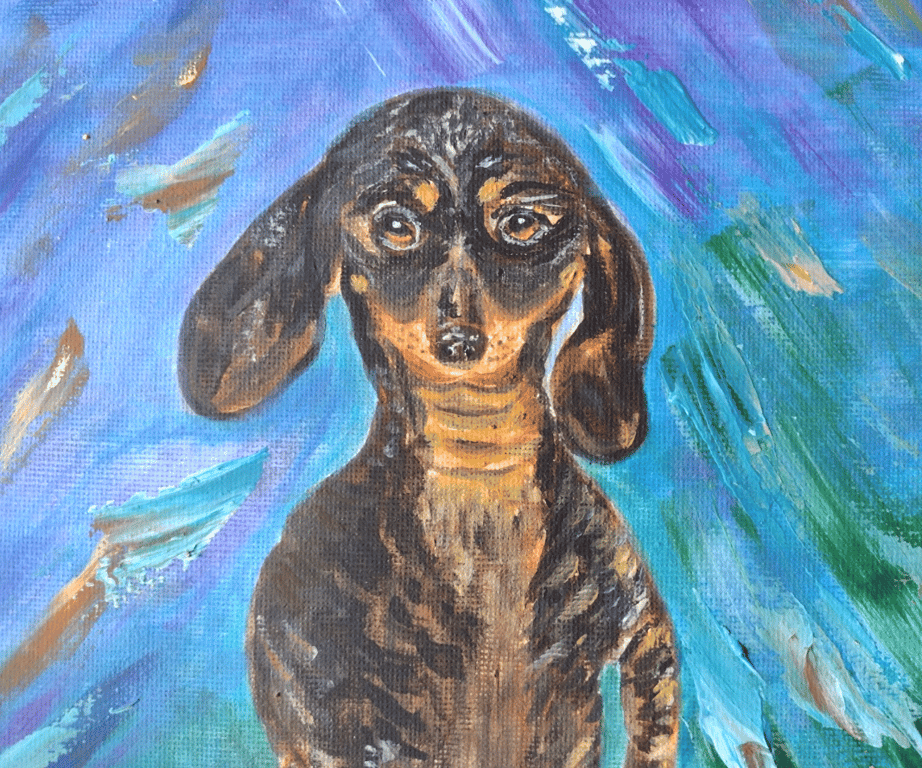 ORIGINAL PAINTING "Dachshund Donut Dream" Acrylics on Canvas Board 
