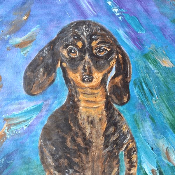 ORIGINAL PAINTING "Dachshund Donut Dream" Acrylics on Canvas Board 