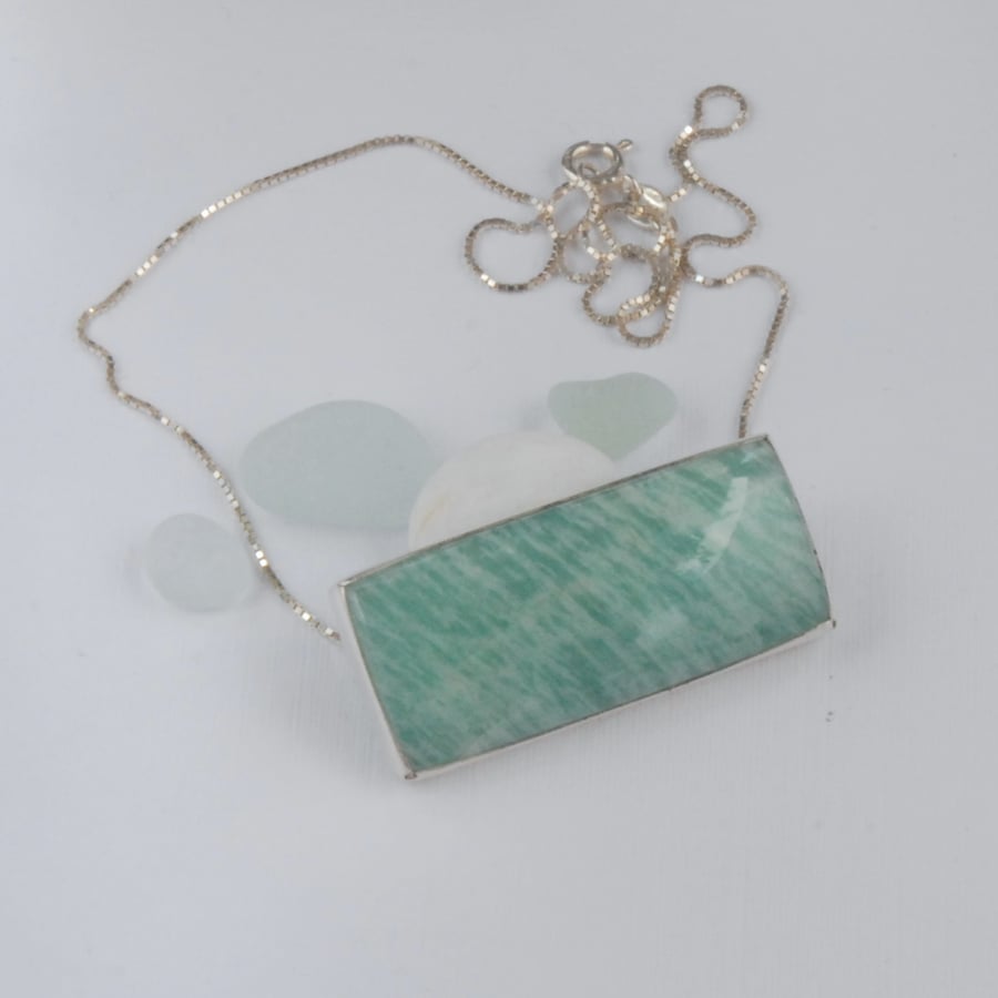 Sterling silver and minty green amazonite rectangular slider pendant