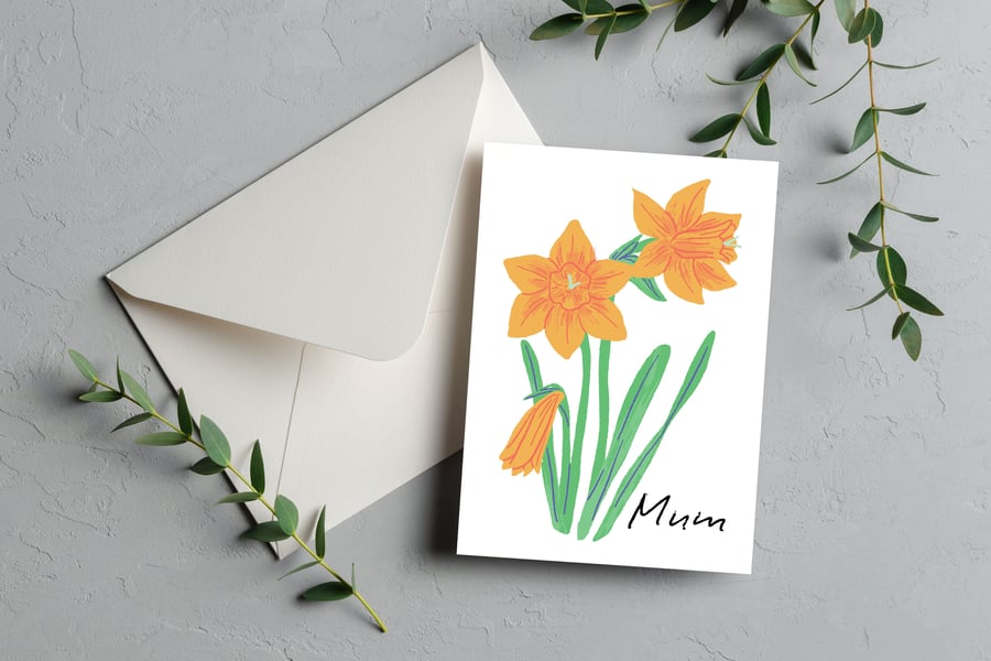 "Blooming Lovely Mum" Daffodil Greeting Card