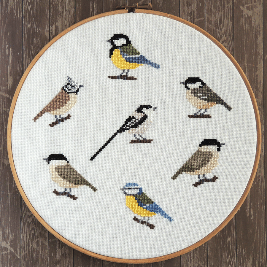 British Tit Family PDF Digital Cross Stitch Pattern - blue tit, great tit