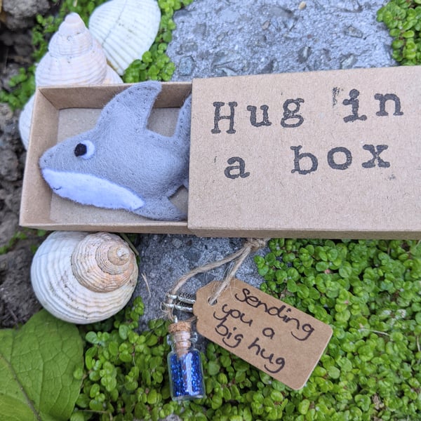 Shark, hug in a box, felt shark, handmade shark 