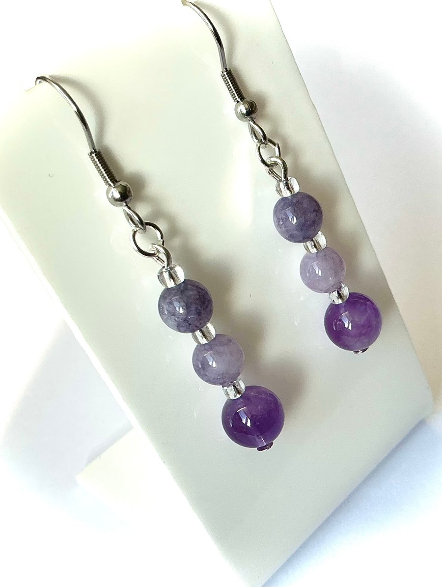 Amethyst and Lavender Quartz Beaded Earrings