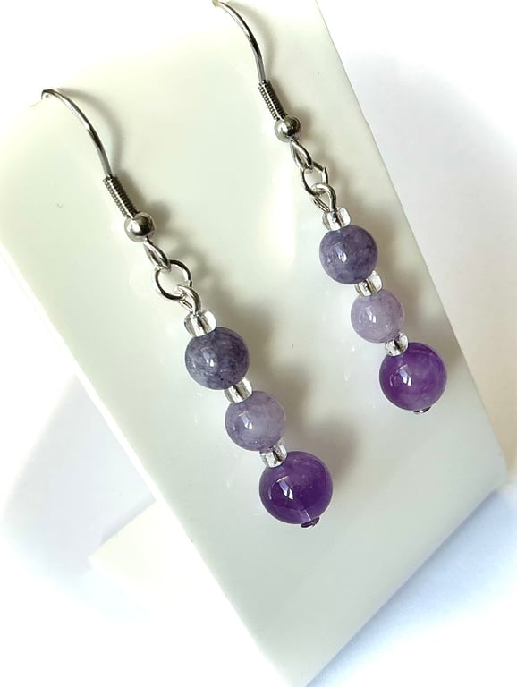 Amethyst and Lavender Quartz Beaded Earrings