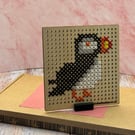Puffin Cross Stitch - DIY Kit, Wooden display