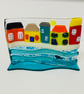 Coastal houses fused glass stand up wave ornament 