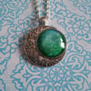 OOAK Green Wax Cabochon Pendant in Celtic Moon style setting