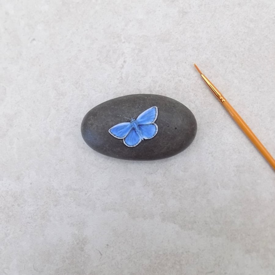 Painted Stone 'Common Blue' Butterfly