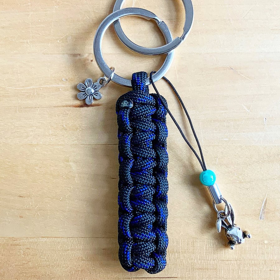 Bunny Keyring. Rabbit Keyring. Black Keyring. Paracord Keyring. Charm Keyring. 