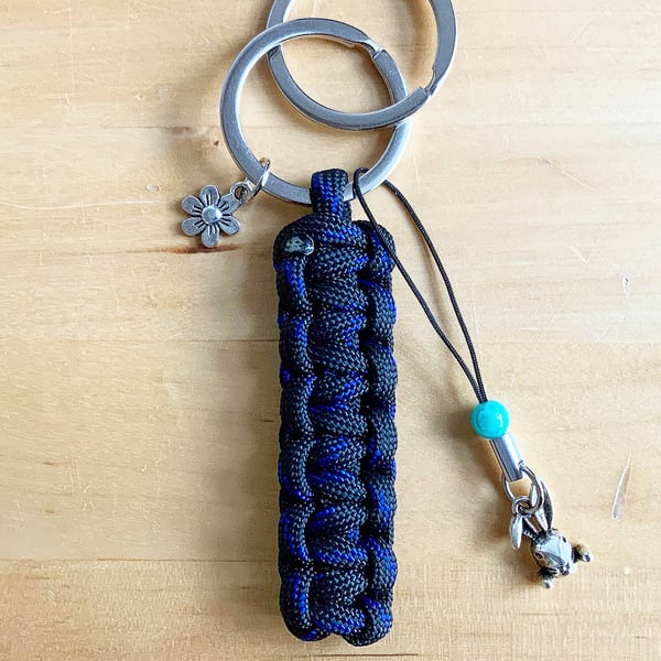 Bunny Keyring. Rabbit Keyring. Black Keyring. Paracord Keyring. Charm Keyring. 
