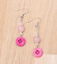  Pink button earrings with beads - Bright Button jewellery - Image 4