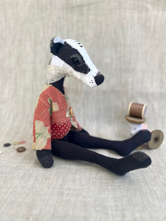 Handcrafted Textile Doll- Brooke the Badger