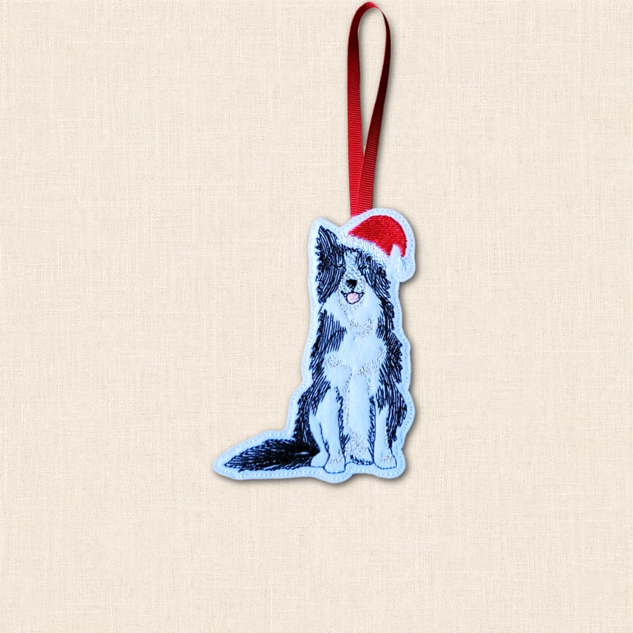 Border Collie Christmas Tree Decoration - Embroidered Dog Ornament