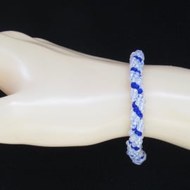 Cobalt Blue & Silver Lined Seed Beads in a Slim Spiral Weave Bracelet