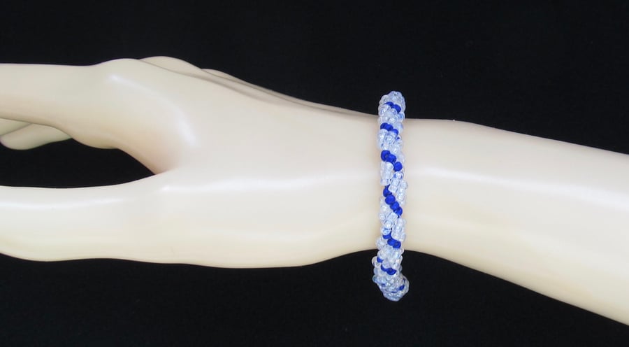 Cobalt Blue & Silver Lined Seed Beads in a Slim Spiral Weave Bracelet