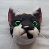 Lifesize felt tuxedo cat face wall mount 