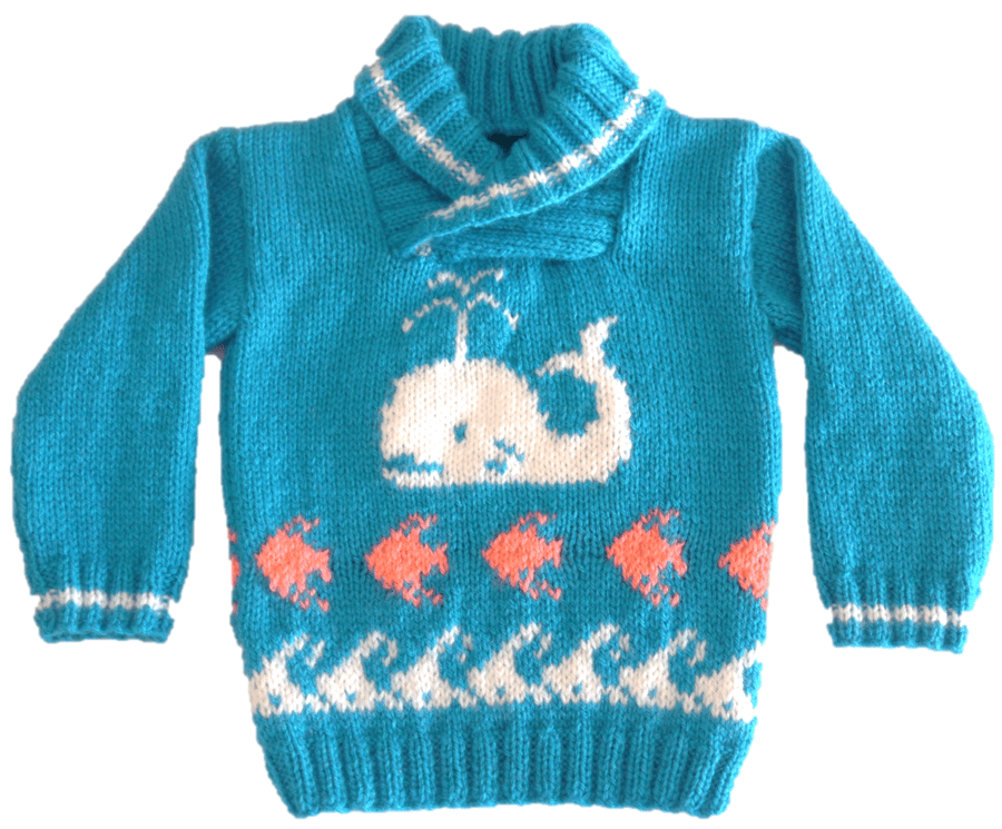 Knitting Pattern for Whale, Fish and Waves Jumper.  Digital Pattern
