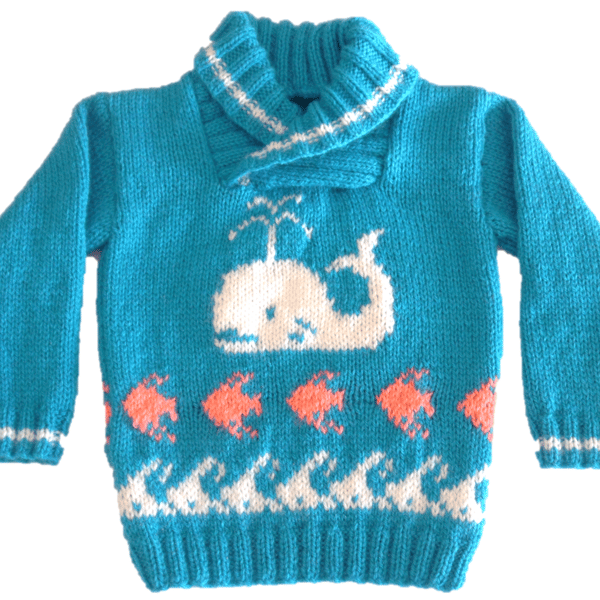 Knitting Pattern for Whale, Fish and Waves Jumper.  Digital Pattern