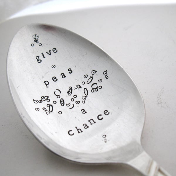 Hand Stamped Spoon, Give Peas A Chance