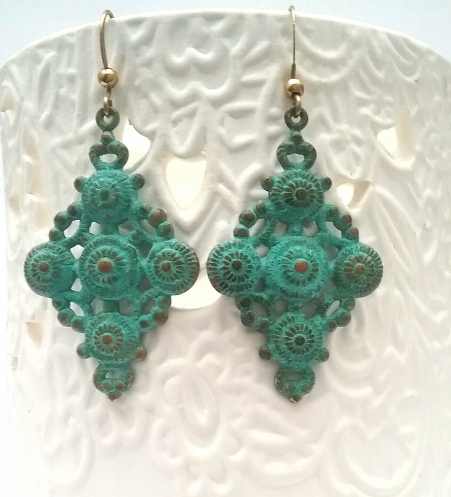Verdigris Ornate Bohemian Earrings 