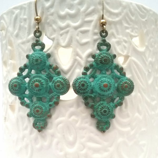 Verdigris Ornate Bohemian Earrings 