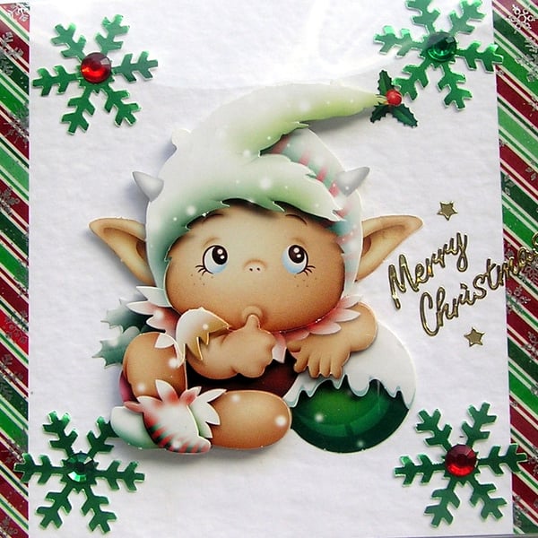 Merry Christmas Hand Crafted Decoupage Christmas Card - Merry Christmas 2960