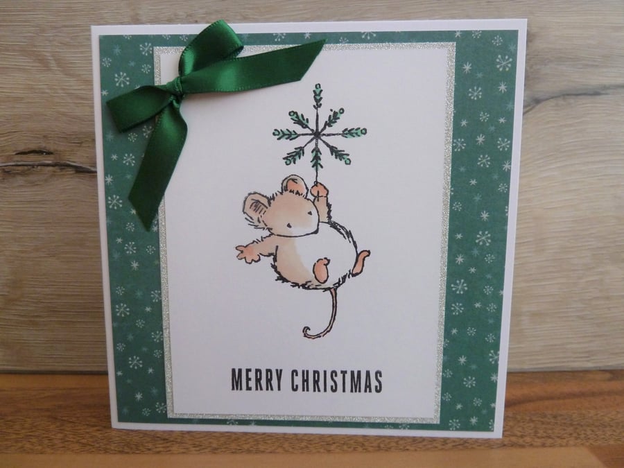 merry christmas mouse on snowflake card