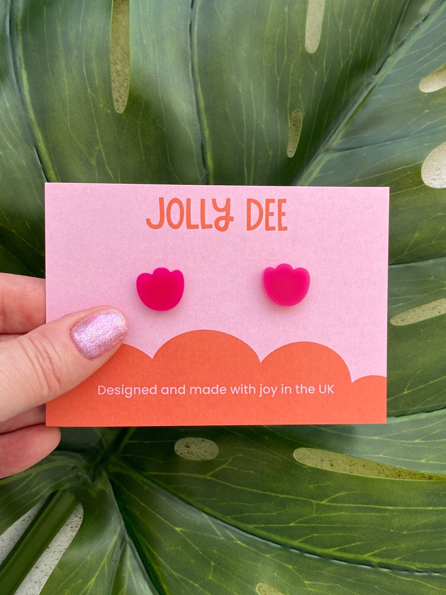 Pink flower earrings for women, colourful acrylic earrings for plant mums