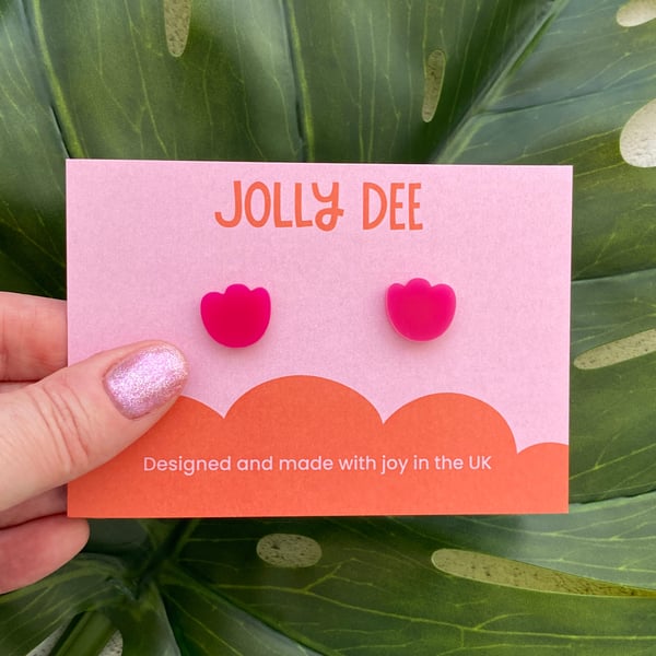 Pink flower earrings for women, colourful acrylic earrings for plant mums