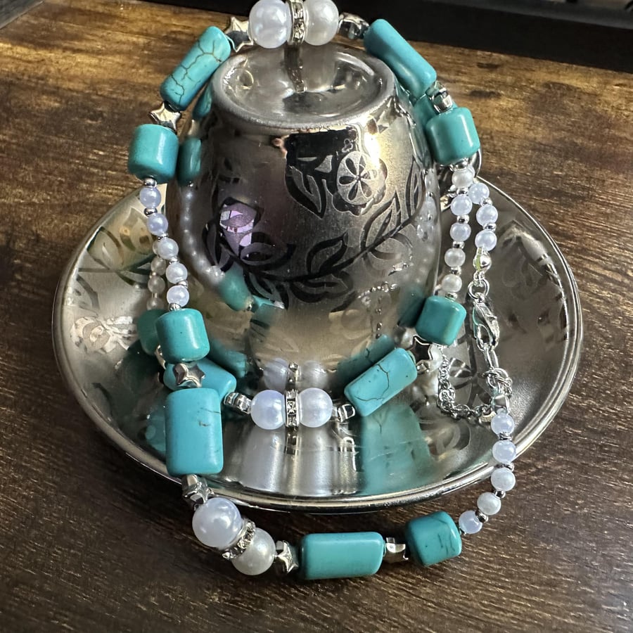 Handmade Necklace Turquoise Howlite Rhinestone Gemstone High Quality