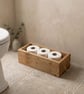 Wooden Toilet Roll Storage Box Rustic Bathroom Crate for 3 Rolls Long Trough wit