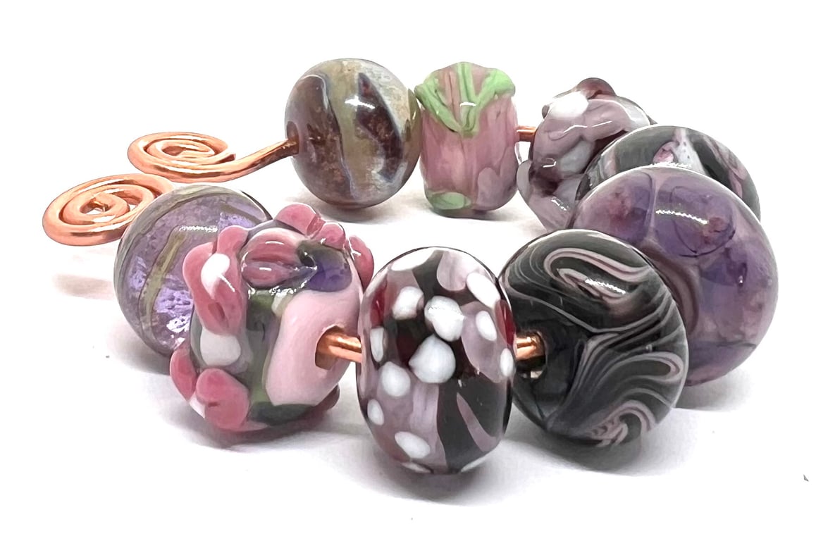 Artisan Lampwork Glass Beads – Twilight Garden & Midnight Floral Set
