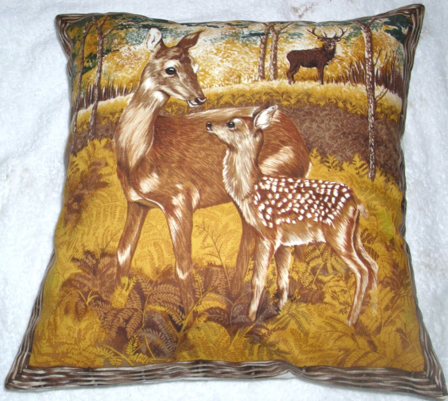 A Deer and Fawn in an Autumnal wood cushion
