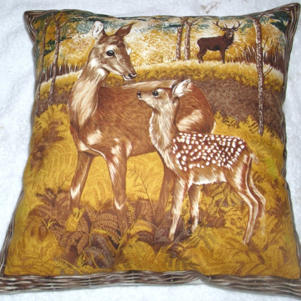 A Deer and Fawn in an Autumnal wood cushion