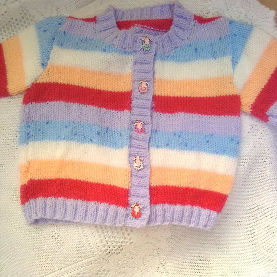 Hand Knitted Pastel Striped Aran Cardigan, Girls Cardigan, Birthday Gift
