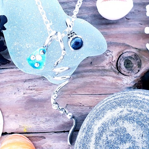 Beach Combing Necklace with Topaz and seaweed squiggle