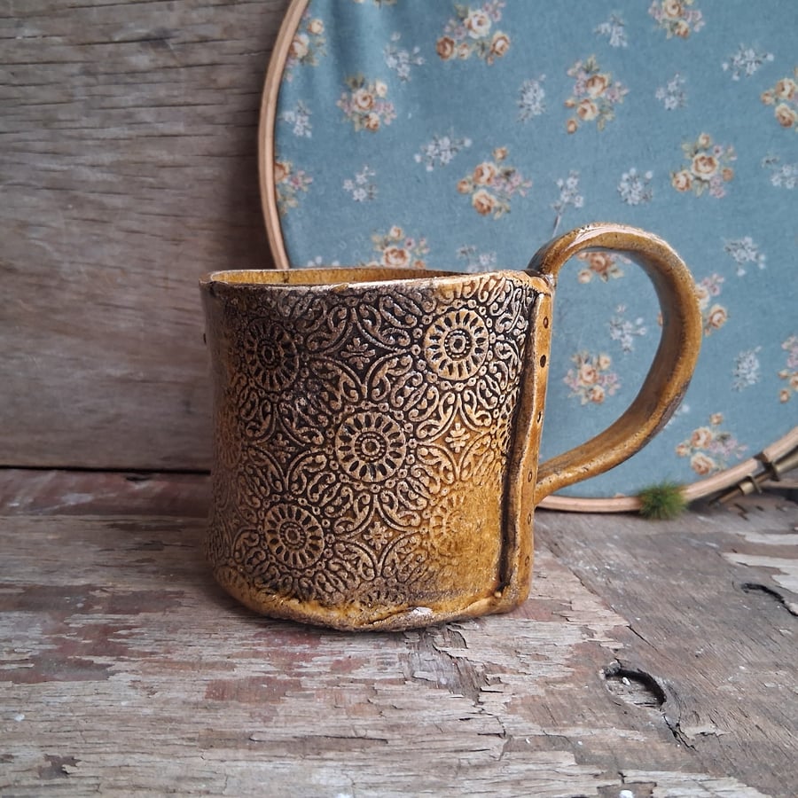 Cecelia ochre tea cup - stoneware smaller cup mug