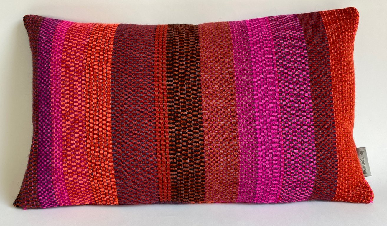 Hand woven wool cushion, designed and made by Yvonne Skelton