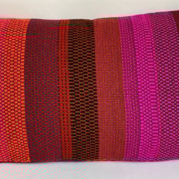 August 2 : Hand woven wool cushion, designed and made by Yvonne Skelton