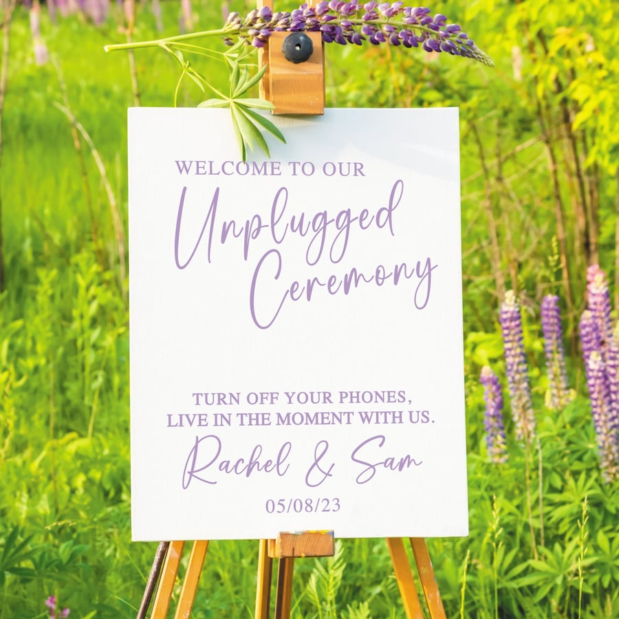 Unplugged Ceremony - Personalised BoardMirror Sticker For Wedding Welcome Sign