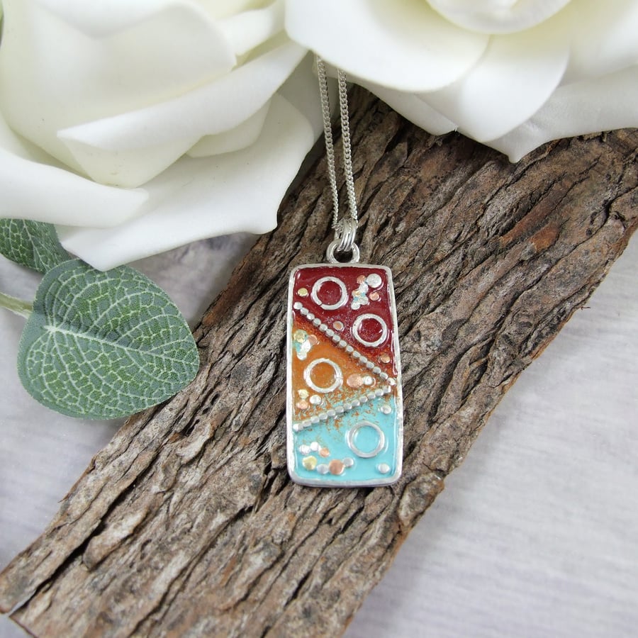 Artisan Abstract Pendant. Sterling Silver and Enamel