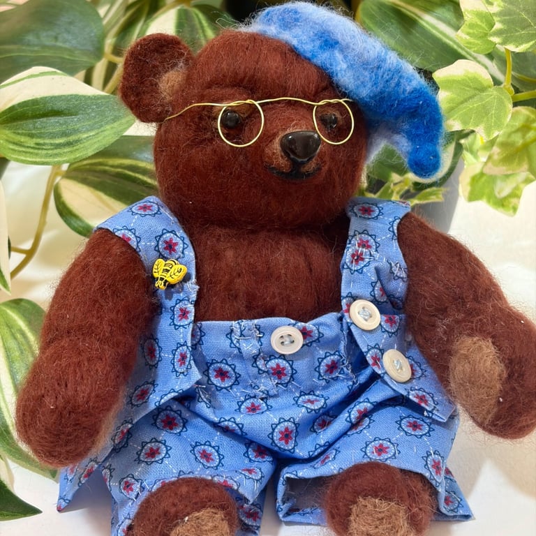 Mr Coops brown needle felted and hand sewn clothes