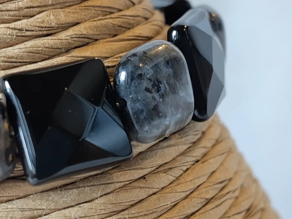 Nimbus. Larvikite & Black Agate Stone Bracelet by BDS.