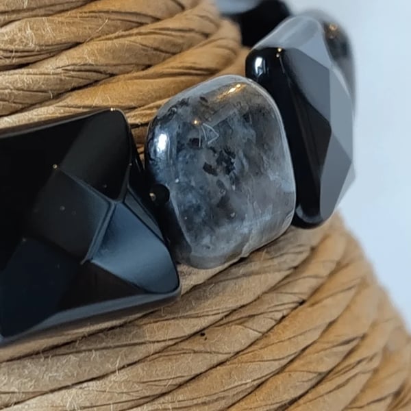Nimbus. Larvikite & Black Agate Stone Bracelet by BDS.