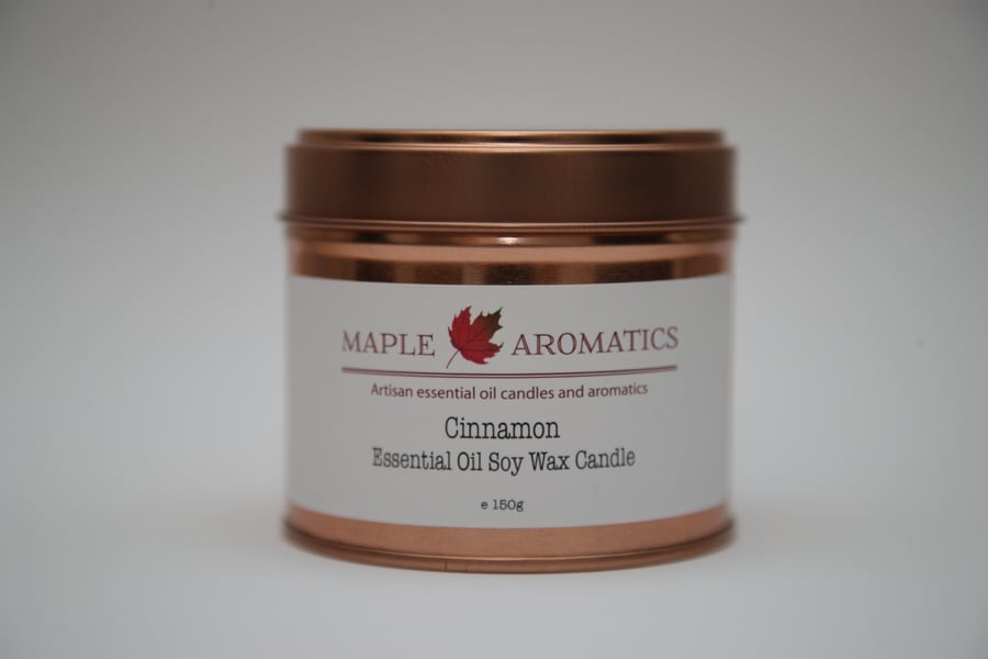 Maple Aromatics Cinnamon Soy Wax Rose Gold 150g Candle Tin