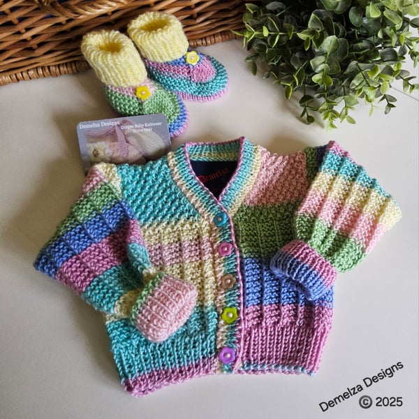 Hand Knitted Baby Girl's Cardigan & Booties Set Size 0 - 3 months size