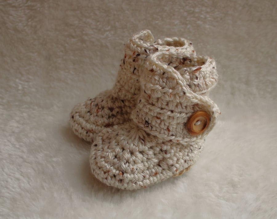 Baby Booties - Unisex Baby Boots - 0-3 Months - Cream Tweed and Beige - New Baby